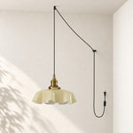 Load image into Gallery viewer, Pleated Glass Antique Brass Plug-In Swag Pendant