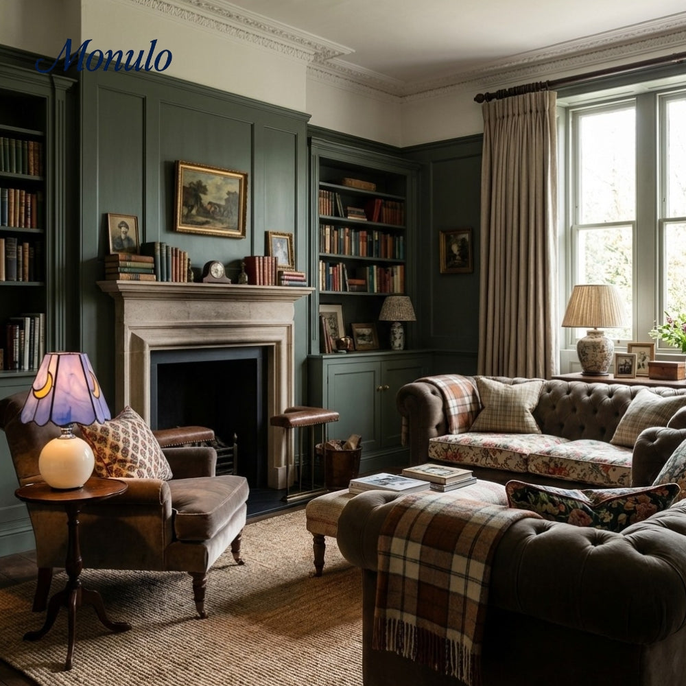 Vintagia Mushroom Moon Stained Glass Table Lamp - Artistic Accent Ceramic Base Light for Living Room or Bedroom