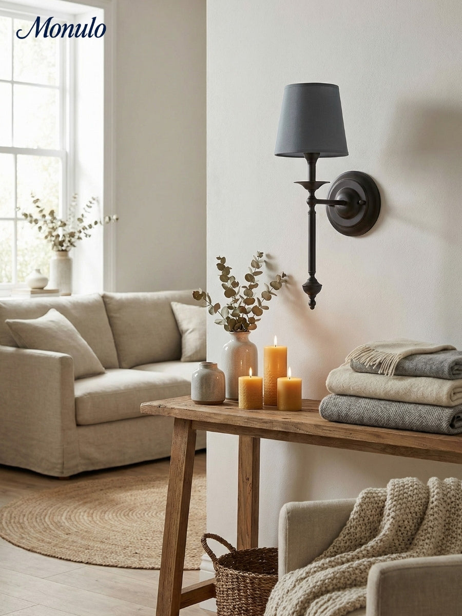 Rowan Fabric Shade Wall Sconce in Antique Copper - Vintage Luxury Light for Interiors