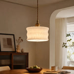 Cargar imagen en el visor de la Galería, Frosted white ripple glass pendant above a dining table