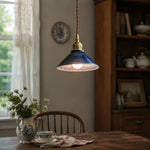 Bild in Gallery-Viewer laden, Blue glazed ceramic pendant light in a calm tea room setting