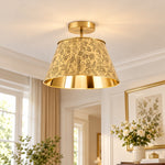 Charger l'image dans la visionneuse de galerie, Cone Shade Floral Etching Antique Brass Flush Mount