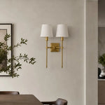 Load image into Gallery viewer, Double Head brass wall sconce in a modern dining room