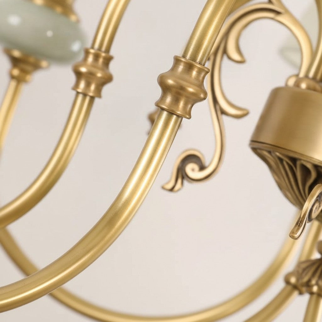 Lustre Branche Série Altoris avec Abat-jours en Tissu – Lustre en Laiton et Céramique pour Salon