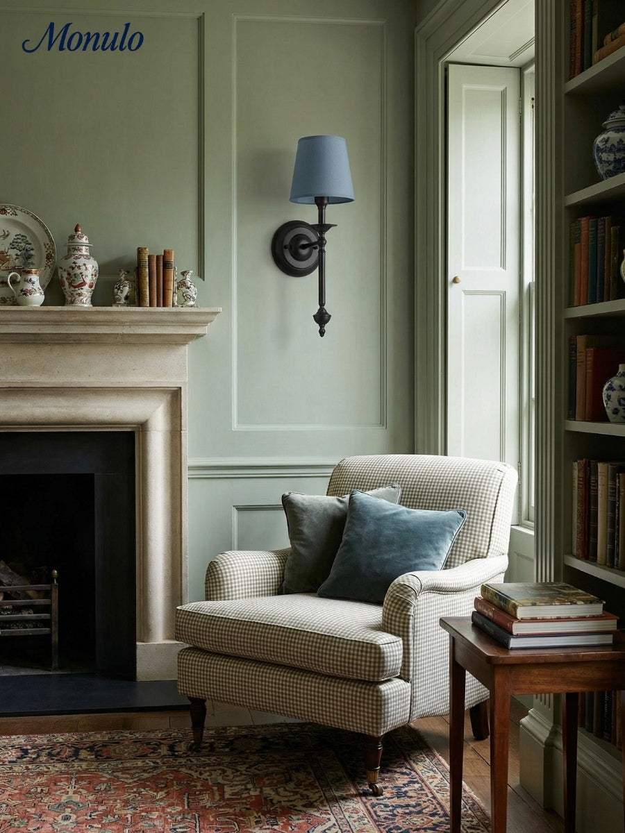 Rowan Fabric Shade Wall Sconce in Antique Copper - Vintage Luxury Light for Interiors