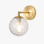 Load image into Gallery viewer, Gold wall lamp with a round rippled glass shade