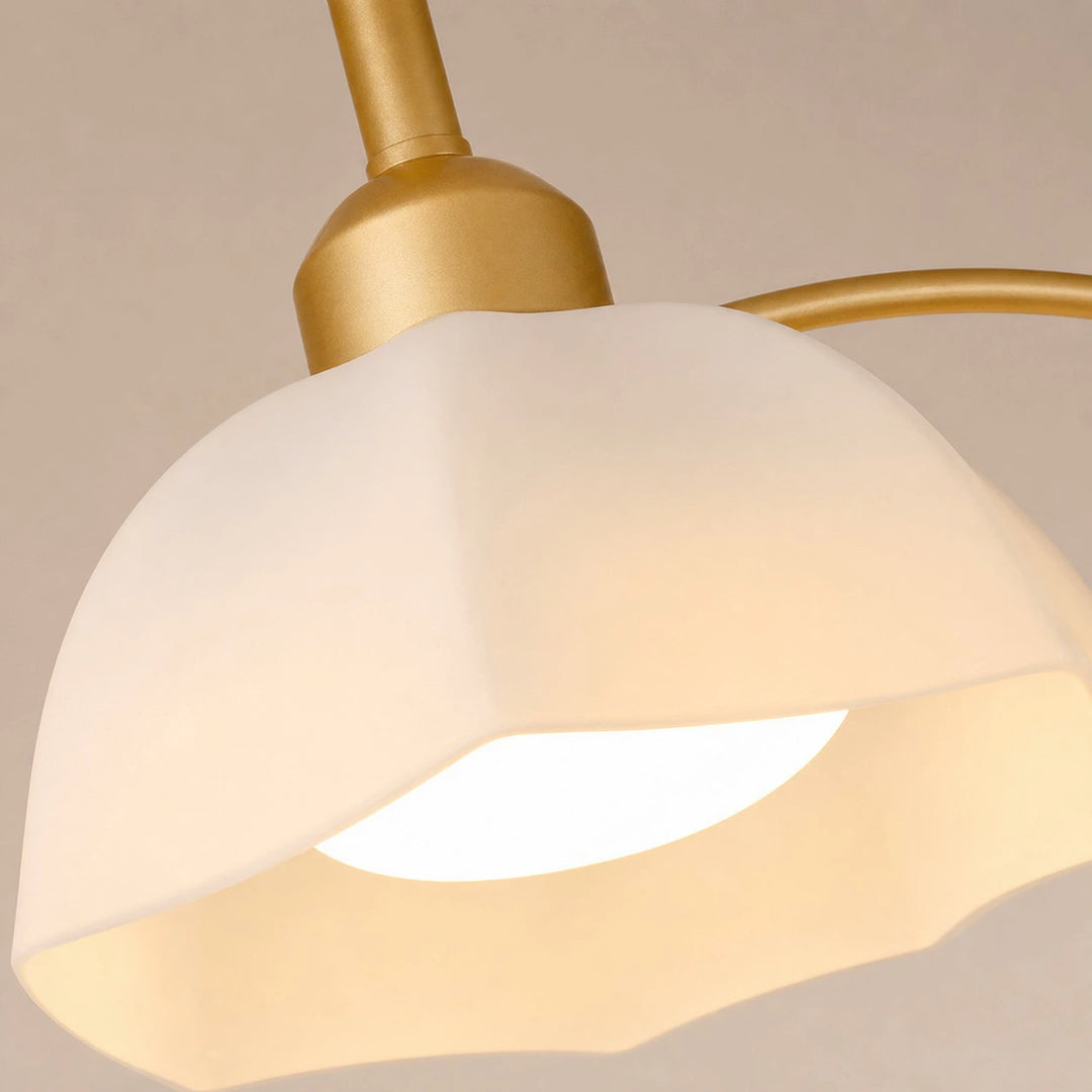 Close view of the white glass chandelier shade