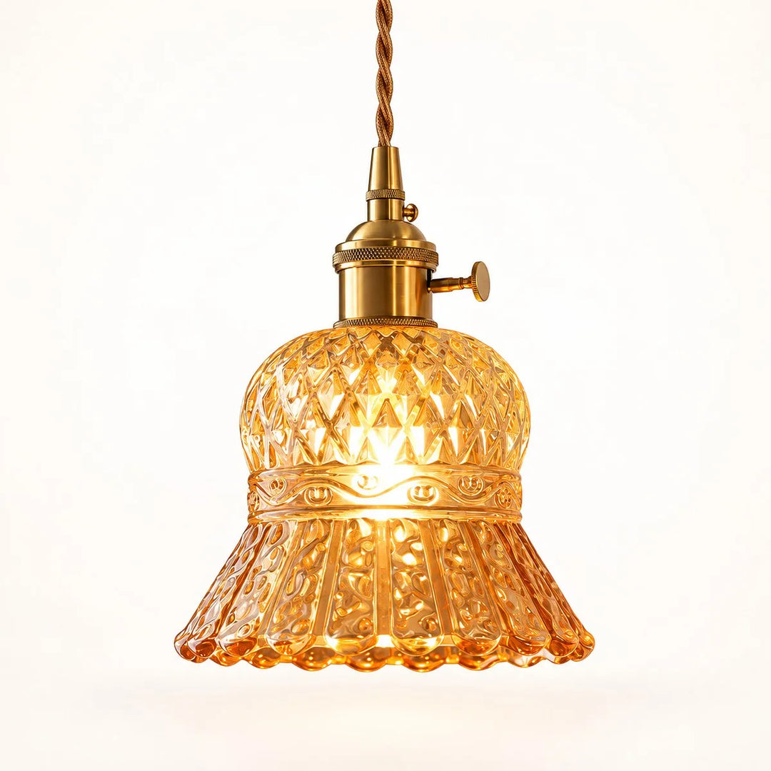 Vintage Brass Pineapple Glass Pendant Lamp