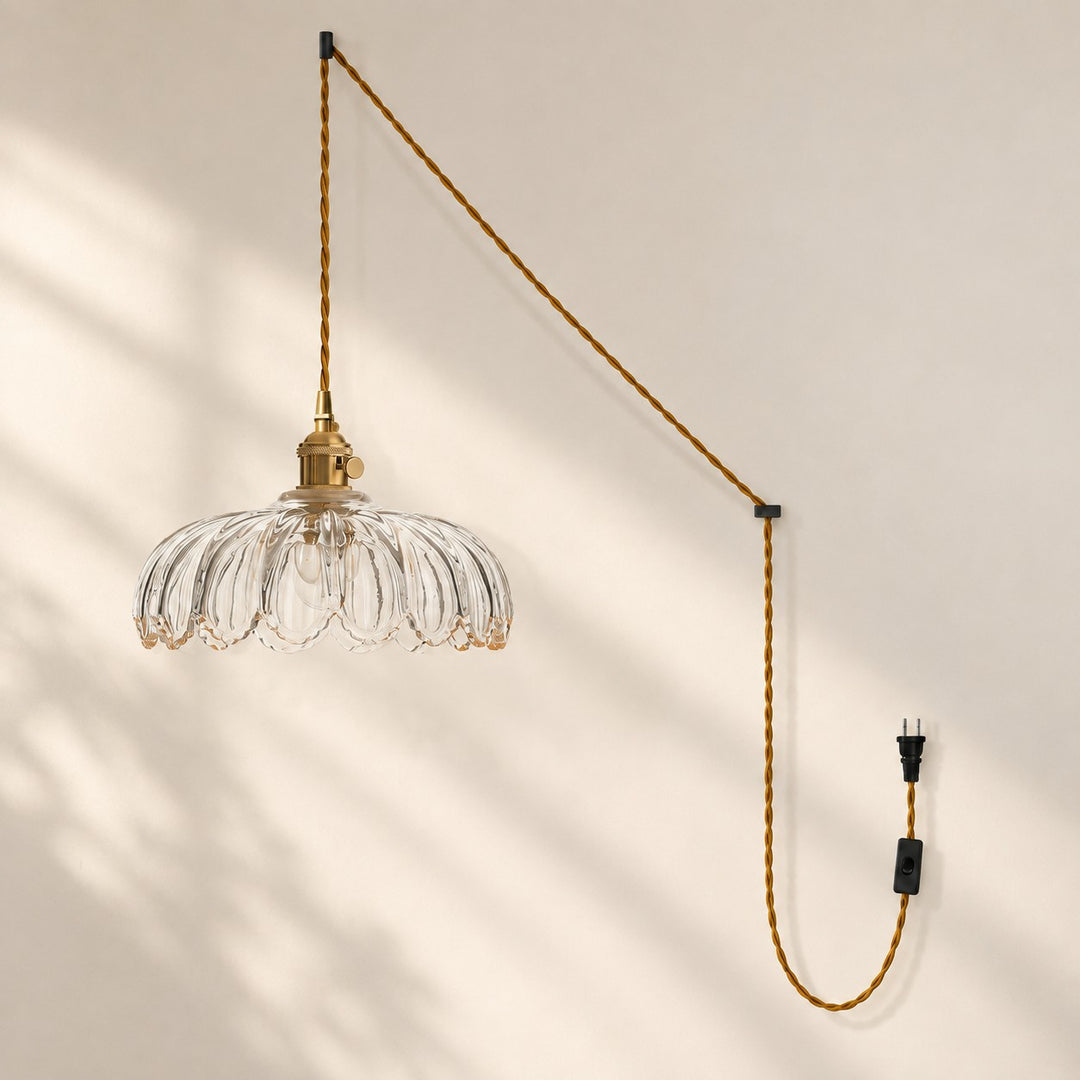 Fluted Flower Glass Plug-In Swag Pendant