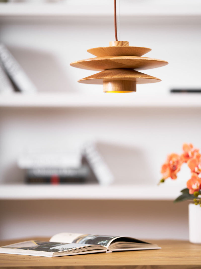 Layered Wood Plug-In Swag Pendant
