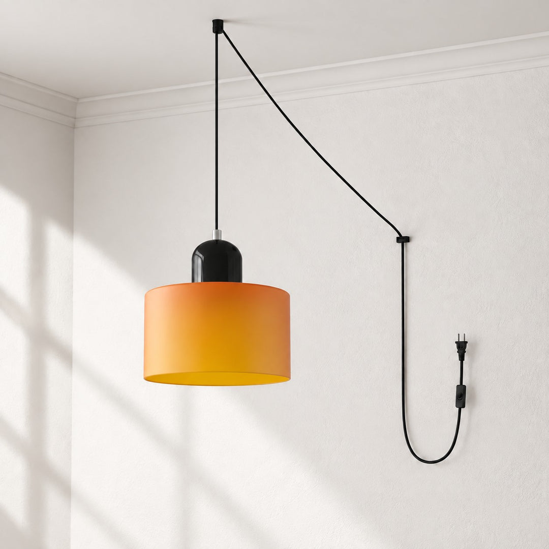 Mid‑Century Macaron Plug‑in Swag Pendant Light - Colorful Shade Hanging Lamp for Home Decor