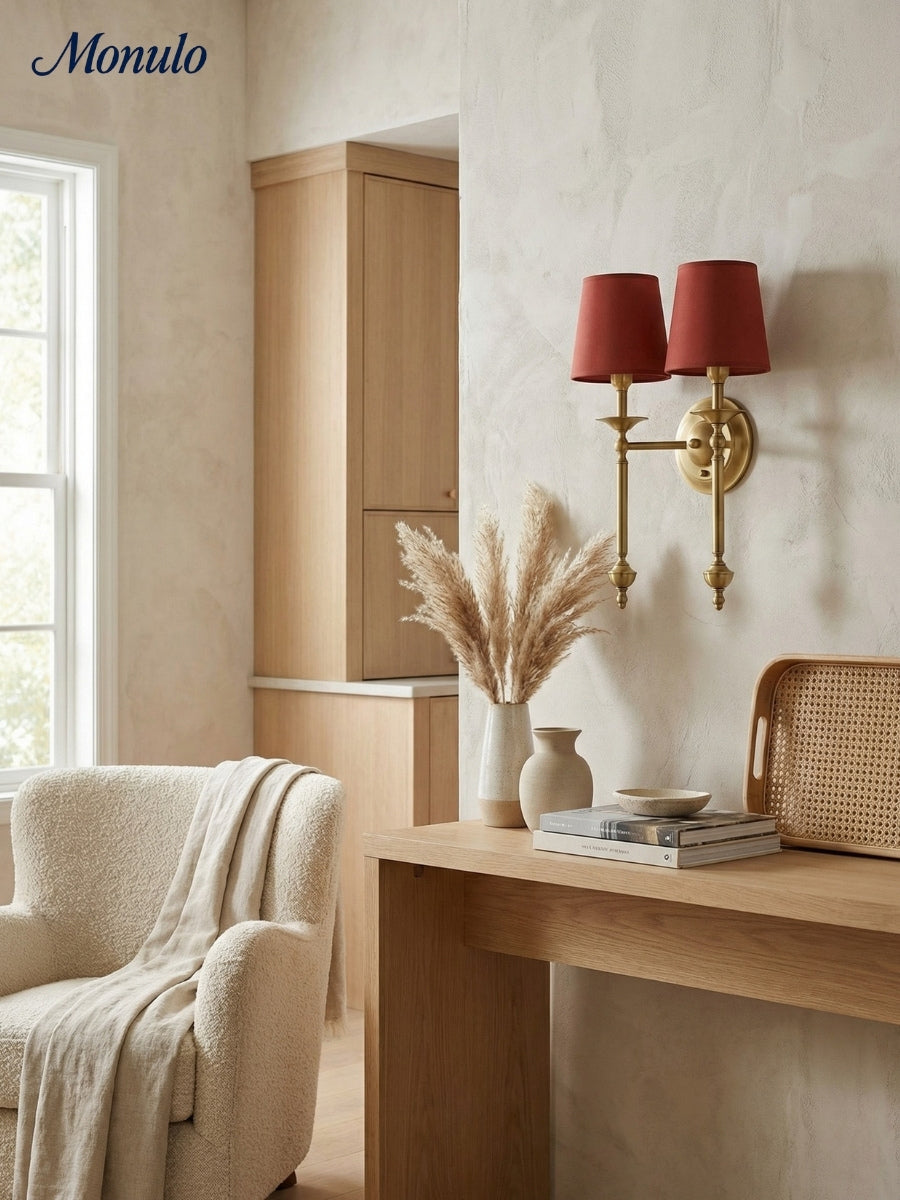 Rowan Fabric Shade Wall Sconce in Antique Copper - Vintage Luxury Light for Interiors