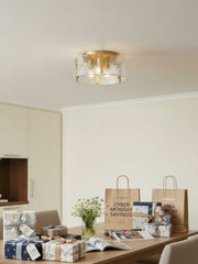 Vintage Semi Flush Mount Ceiling Light - Black and Glass Ceiling Fixture