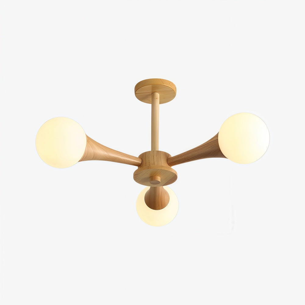 Novalune Multi-Light Glass Globe Chandelier with Wood Frame - Japanese Zen Style for Living Room