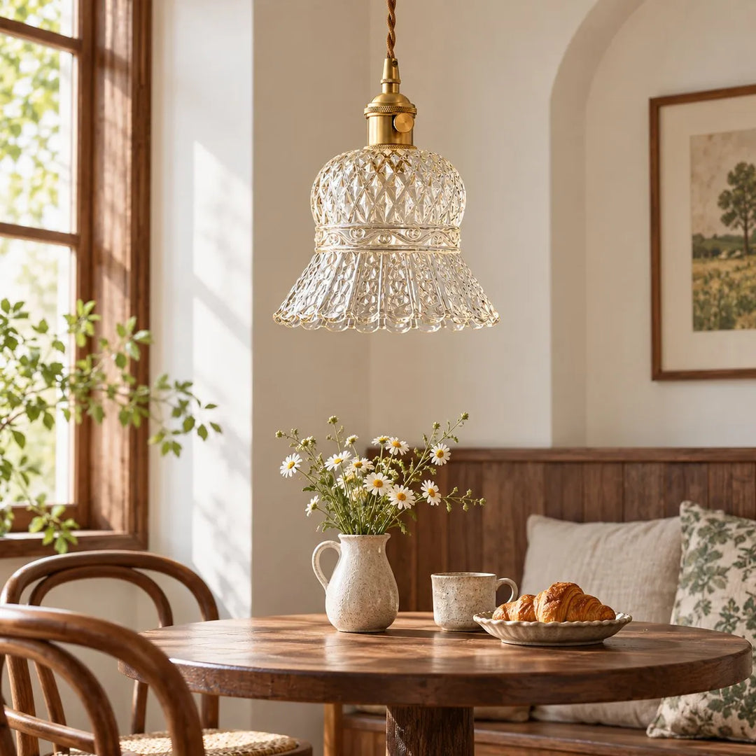 Vintage Brass Pineapple Glass Pendant Lamp