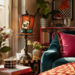 Load image into Gallery viewer, Amber yellow table lamp styled in living room side table scene