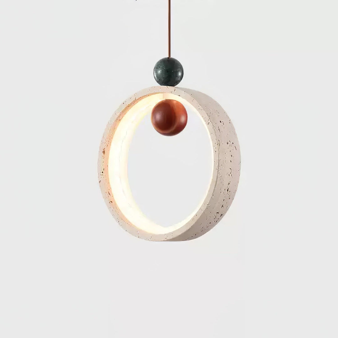 Travertine Circular Form Plug-In Pendant