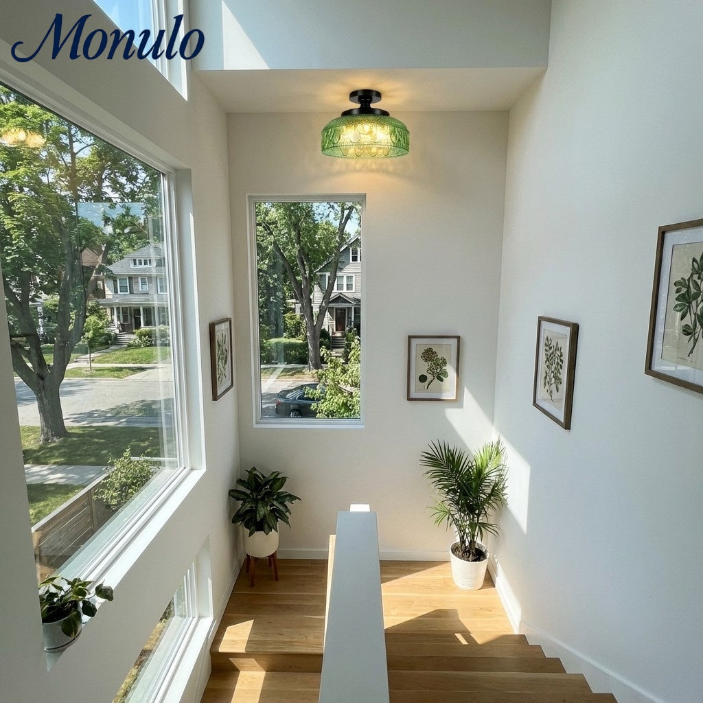 Lámpara de techo Verdoma de vidrio ondulado y metal – Diseño minimalista para dormitorio y pasillo