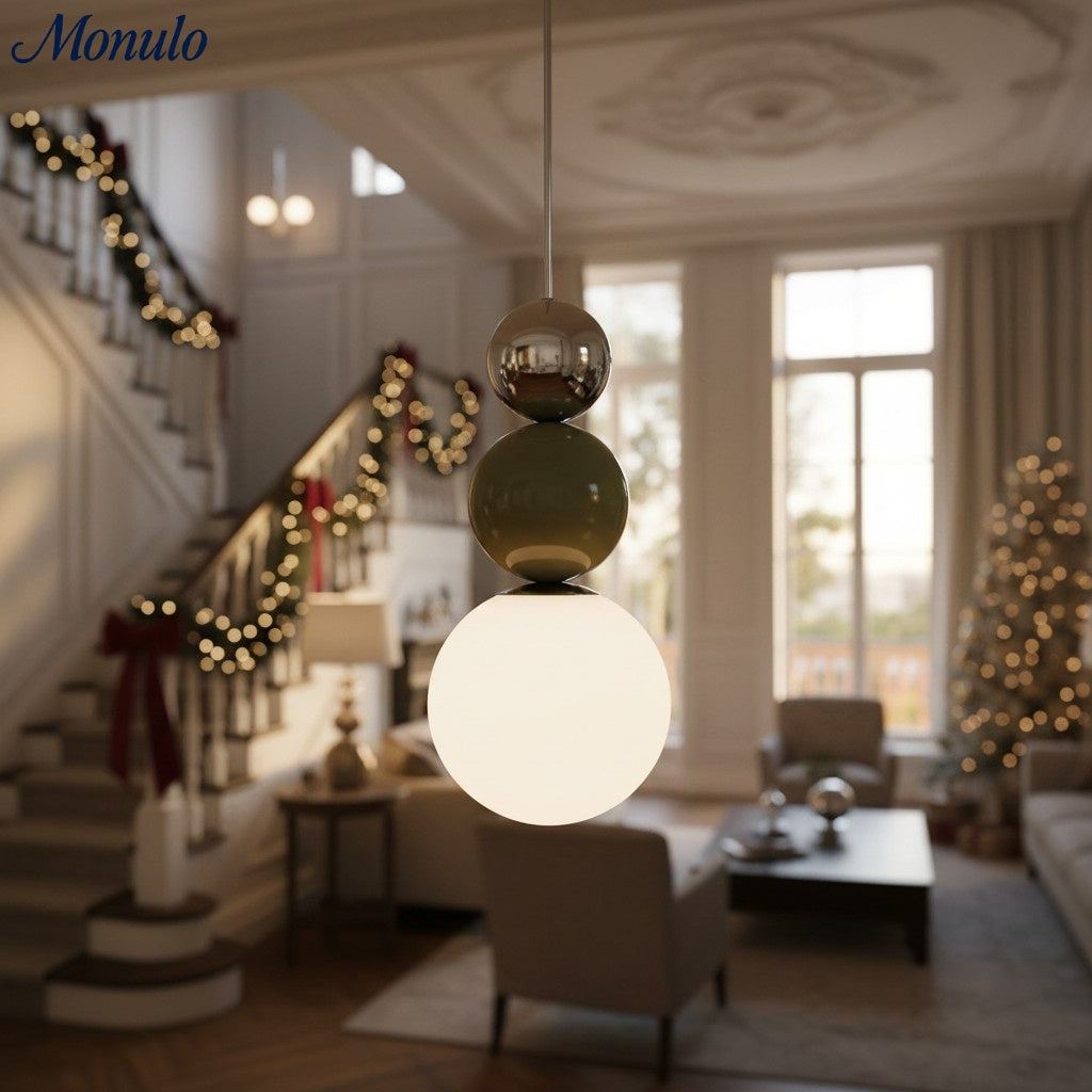 Lámpara colgante moderna Verdoma con esfera triple de vidrio brillante, estilo minimalista para comedores y salas de estar