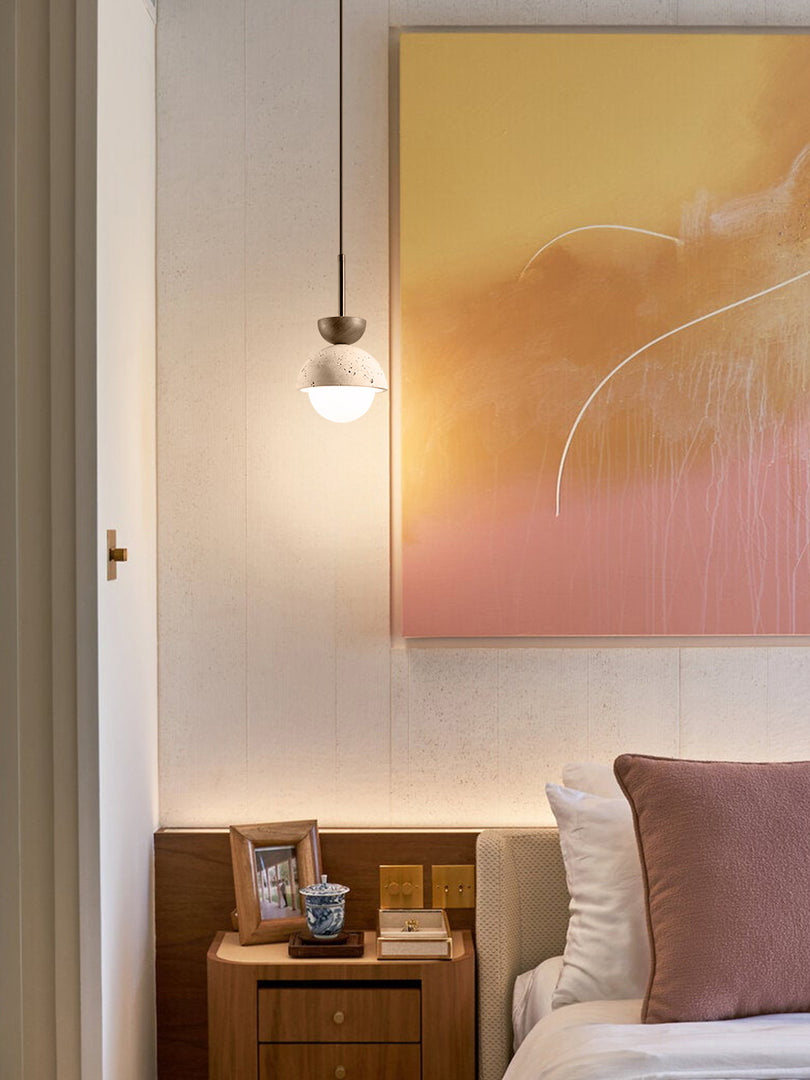 Modern Minimalist Hemisphere Travertine Wood Pendant Lamp