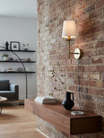 Load image into Gallery viewer, Rowan Classic Linen Wall Sconce - Brass Light With Fabric Drum Shade
