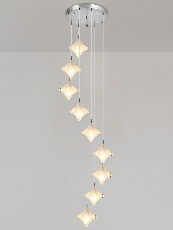 Art Deco Stern Treppenpendelleuchte – Mattglas Hängeleuchte – Astris Altair