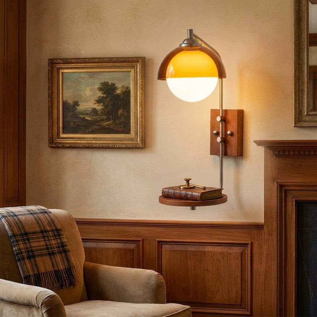 Applique murale Sunset Vintage Modern – Lampe à double abat-jour de la série Sunset avec base texturée en bois