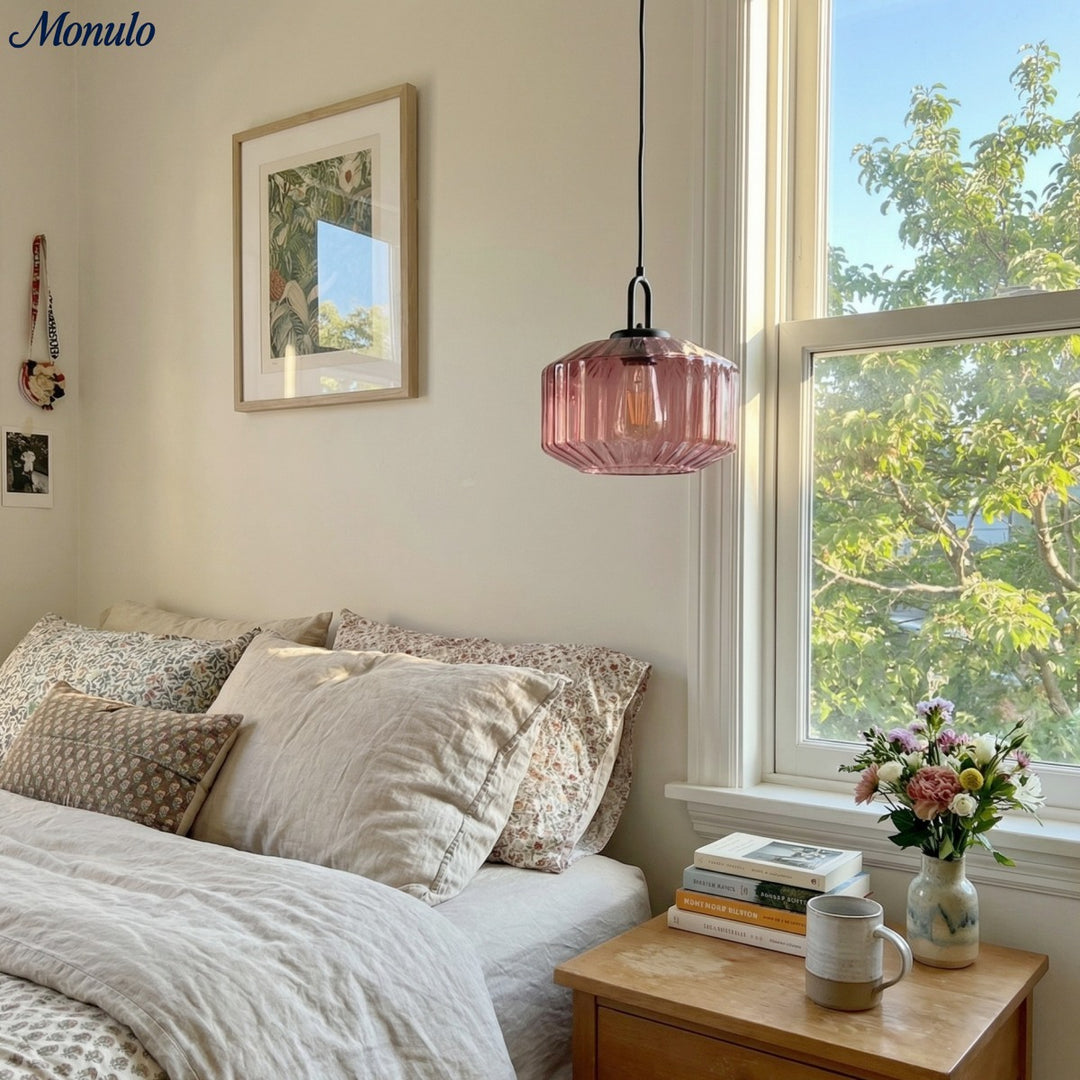 Lámpara colgante de vidrio acanalado: lámpara colgante vintage de vidrio verde con un toque moderno.