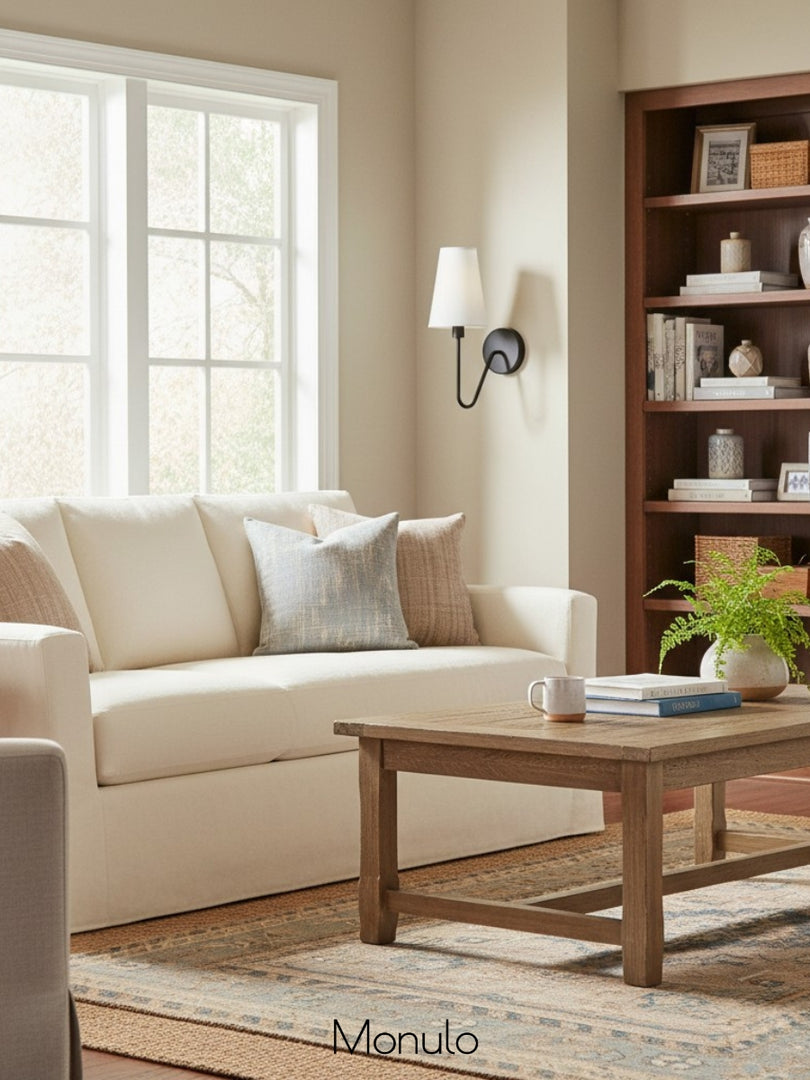 Rowan Fabric Shade Wall Sconce – Modern Industrial Light for Bedroom