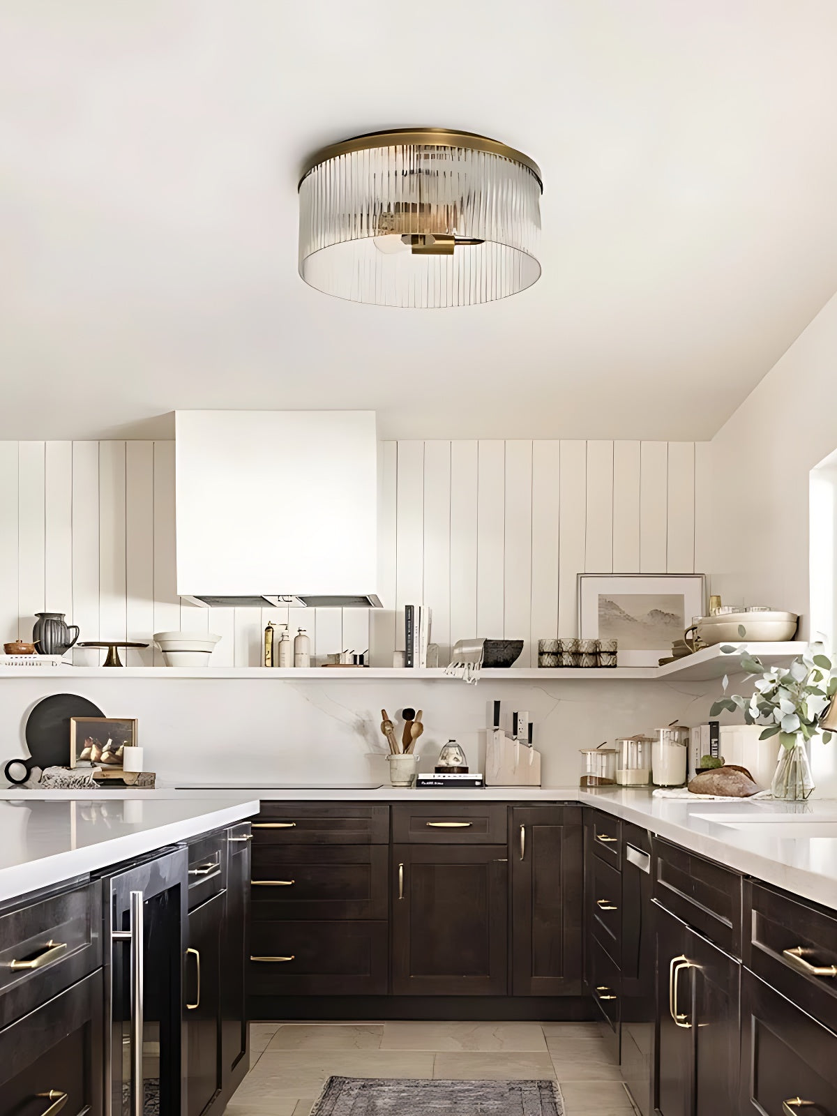 Bravira Elegant Ribbed Glass Flush-Mount Ceiling Light – Modern Low-Profile Fixture for Bedroom