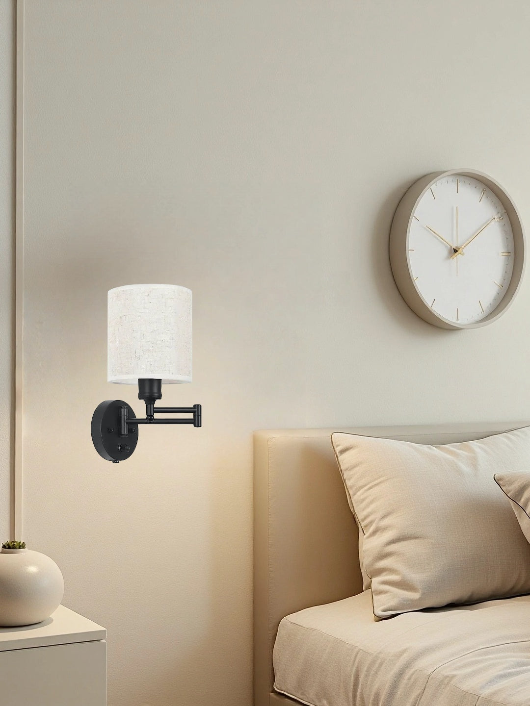 Aplique de tela con brazo oscilante: lámpara de pared ajustable con pantalla de tambor 