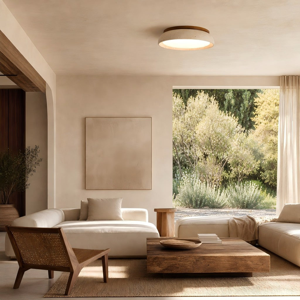 Travira Sculptural Travertine Ceiling Fixture - Soft Ambient Light for Bedroom Living Room or Entryway