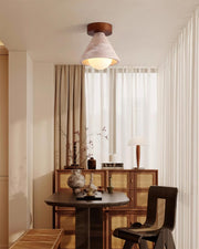 Cream Style Entrance Yellow Travertine Walnut Ceiling Lamp