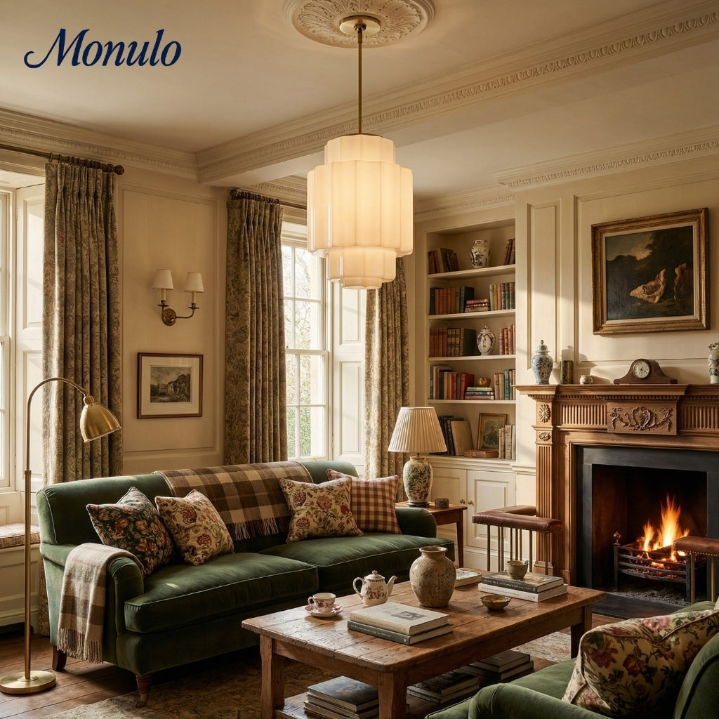 Geotower Glass Tiered Opal Pendant Light - Art Deco Vintage Style Ceiling Lamp for Living and Dining Areas