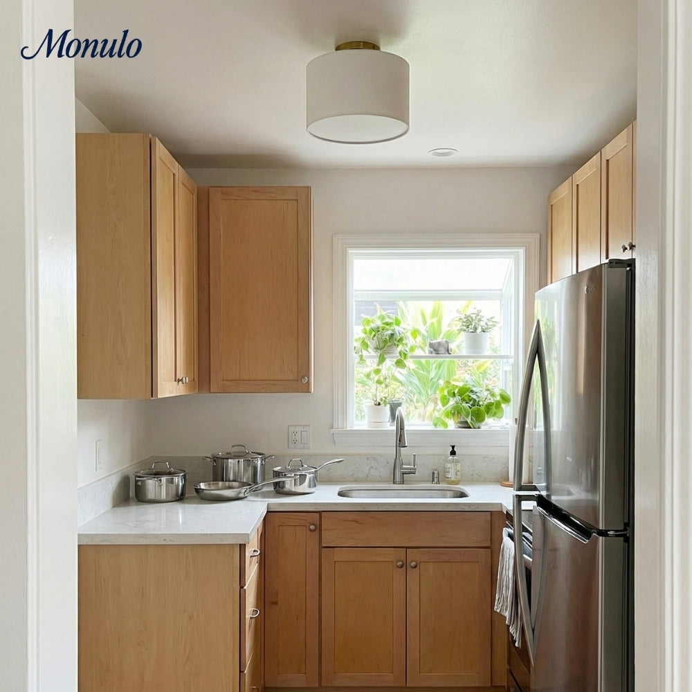 Lámpara de techo empotrada Jelvane Linen Drum: moderna lámpara de techo de tela para dormitorio