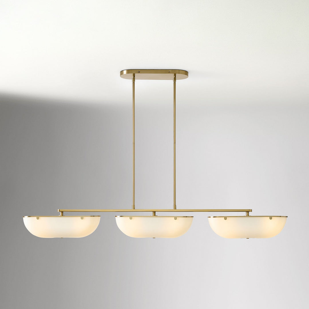 Ferosa Brass Glass Linear Chandelier – 3 Light Milk Glass Dining Lighting
