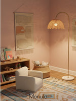 Load image into Gallery viewer, Olvara Arched Rattan Floor Lamp - Boho Chic Natural Woven Lighting
