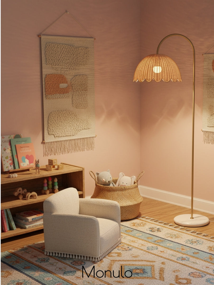 Olvara Arched Rattan Floor Lamp - Boho Chic Natural Woven Lighting