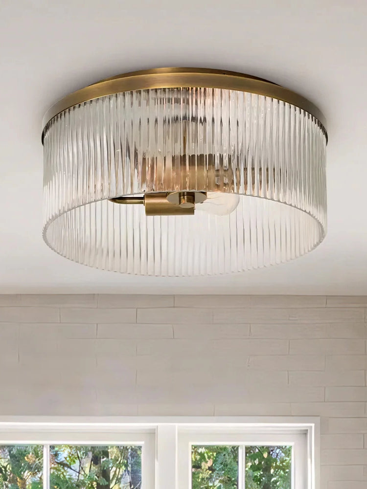 Plafonnier semi-encastré à nervures - Design encastré en verre avec finition dorée