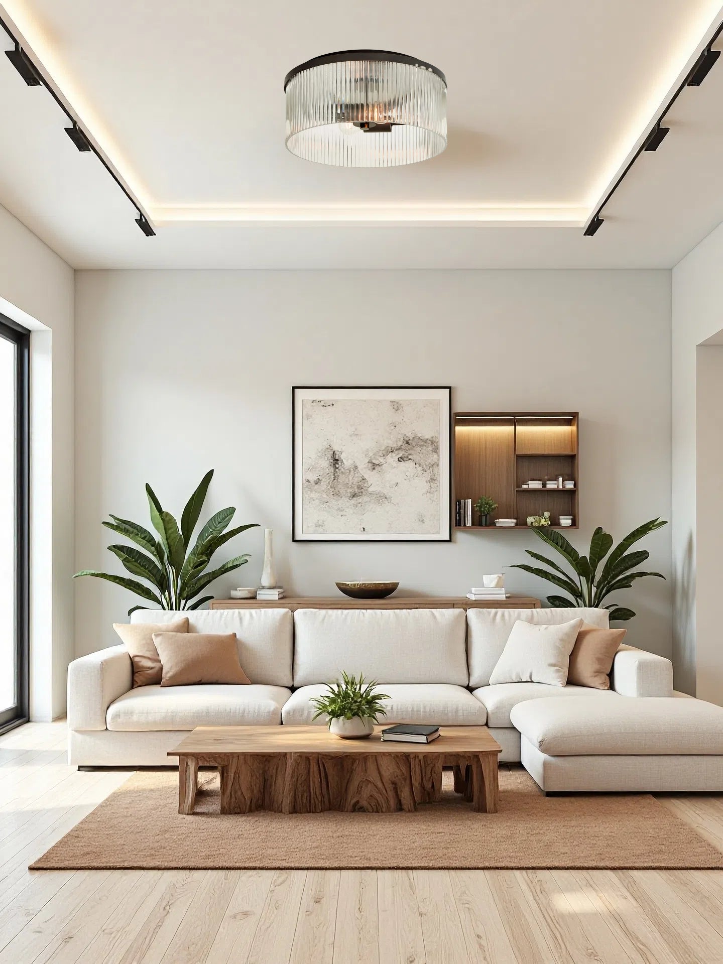 Bravira Elegant Ribbed Glass Flush-Mount Ceiling Light – Modern Low-Profile Fixture for Bedroom