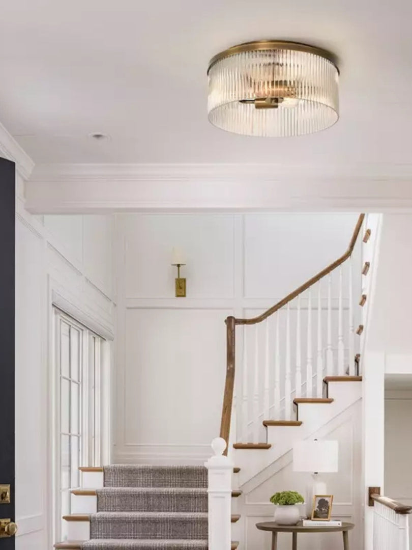 Round Ribbed Glass Flush Mount Ceiling Light