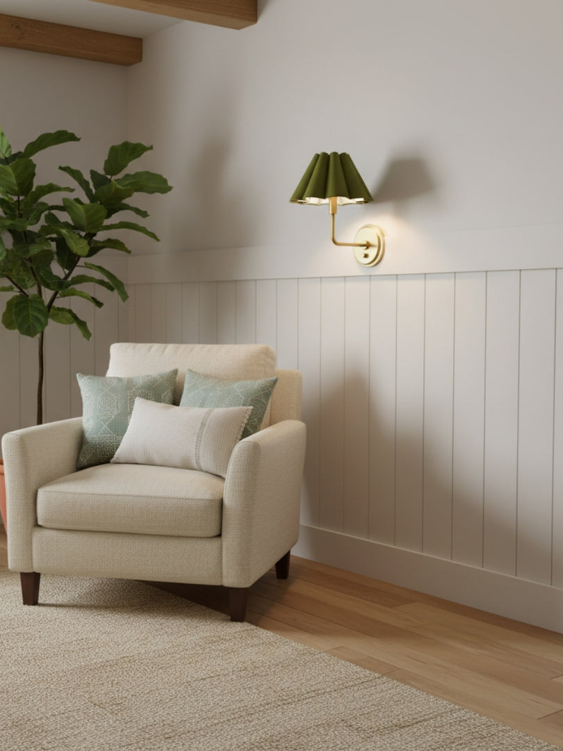 Capirise Pleated Shade Wall Sconce - Scalloped Fabric Bedroom Light