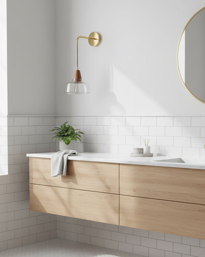 Clear Bell Glass and Brass Plug-In Wall Lamp product view