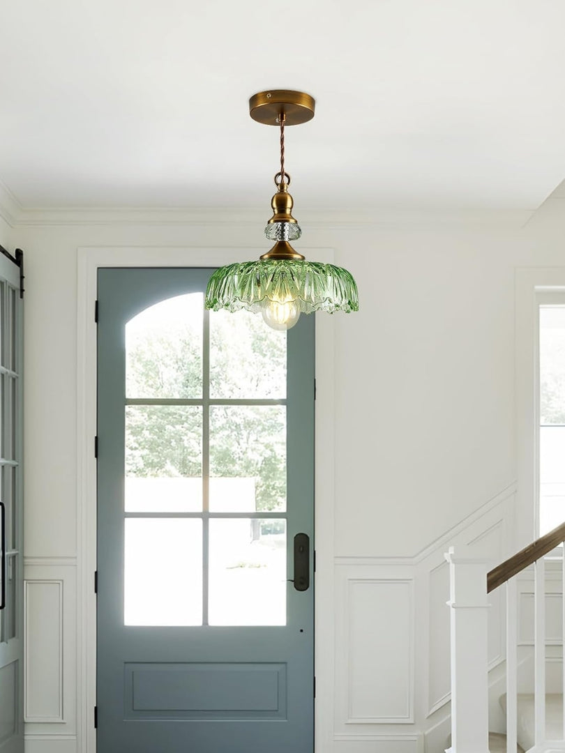 Vintage Brass Clear Glass Flower Pendant Light For Kitchen Island