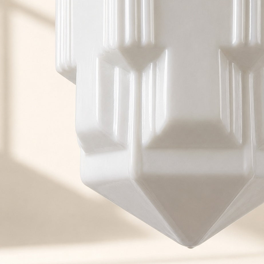 Vintage Art Deco Milk Glass Geometric  Skyscraper Shade Pendant Light