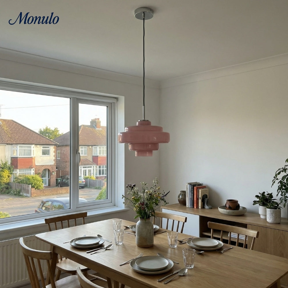 Lámpara colgante Koloro con pantalla de vidrio coloreado: moderna lámpara de suspensión ajustable para interiores.