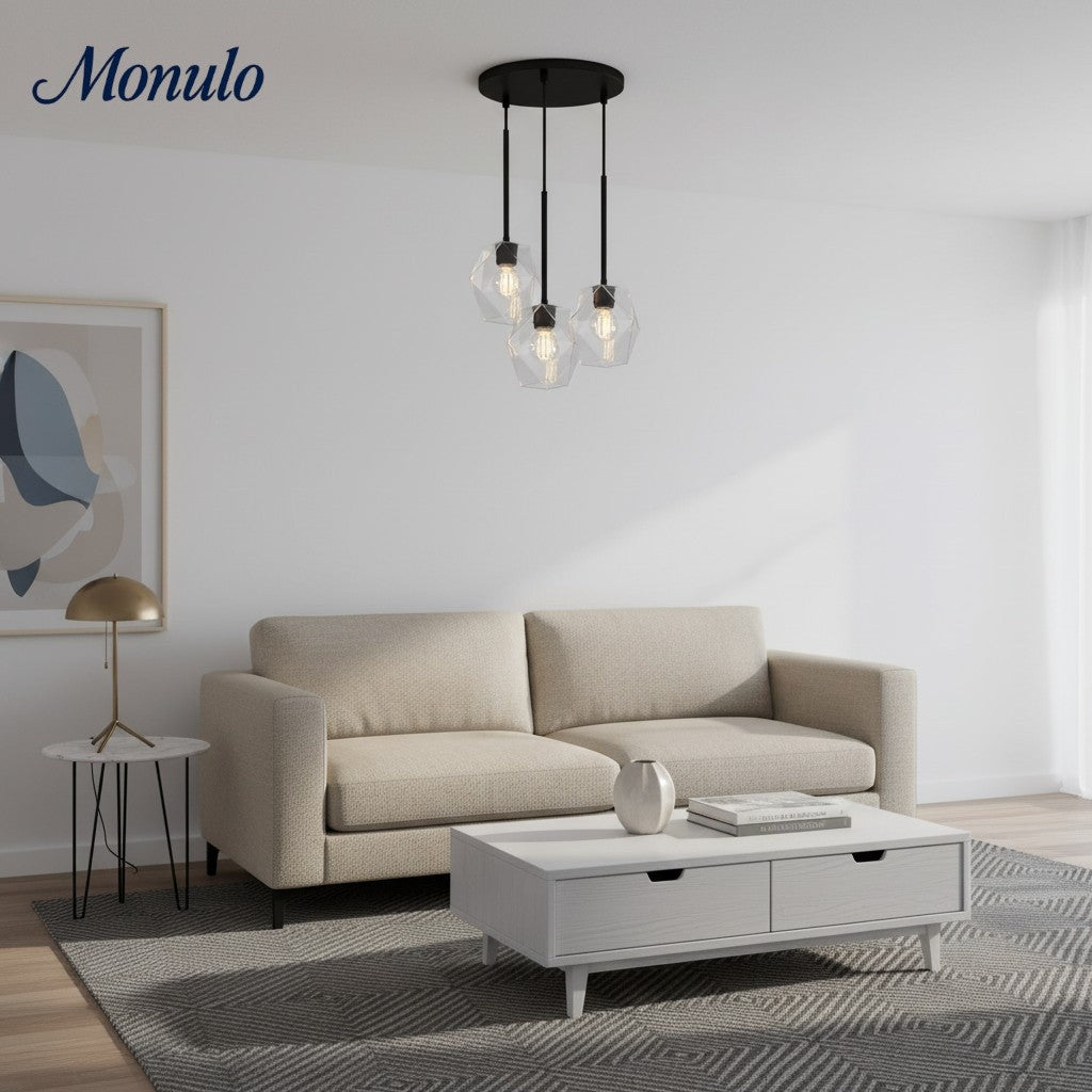 Talvior Multi-Finish Faceted 3-Lights Chandelier – Ideal for Living Room or Boutique Commercial Spaces