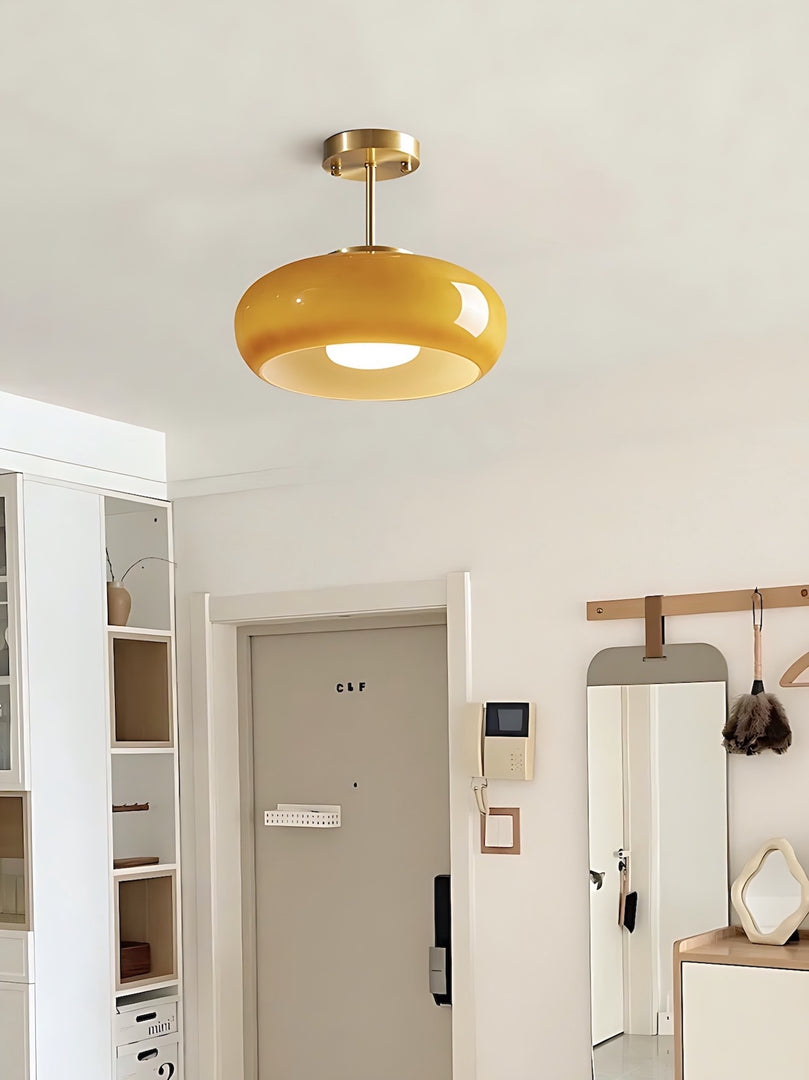 Retro Brass Bauhaus Glass Disc Ceiling Lamp