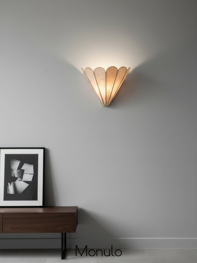 Lumica Retro Faceted Sconce - Brass Capiz Shell Wall Light for Bedroom