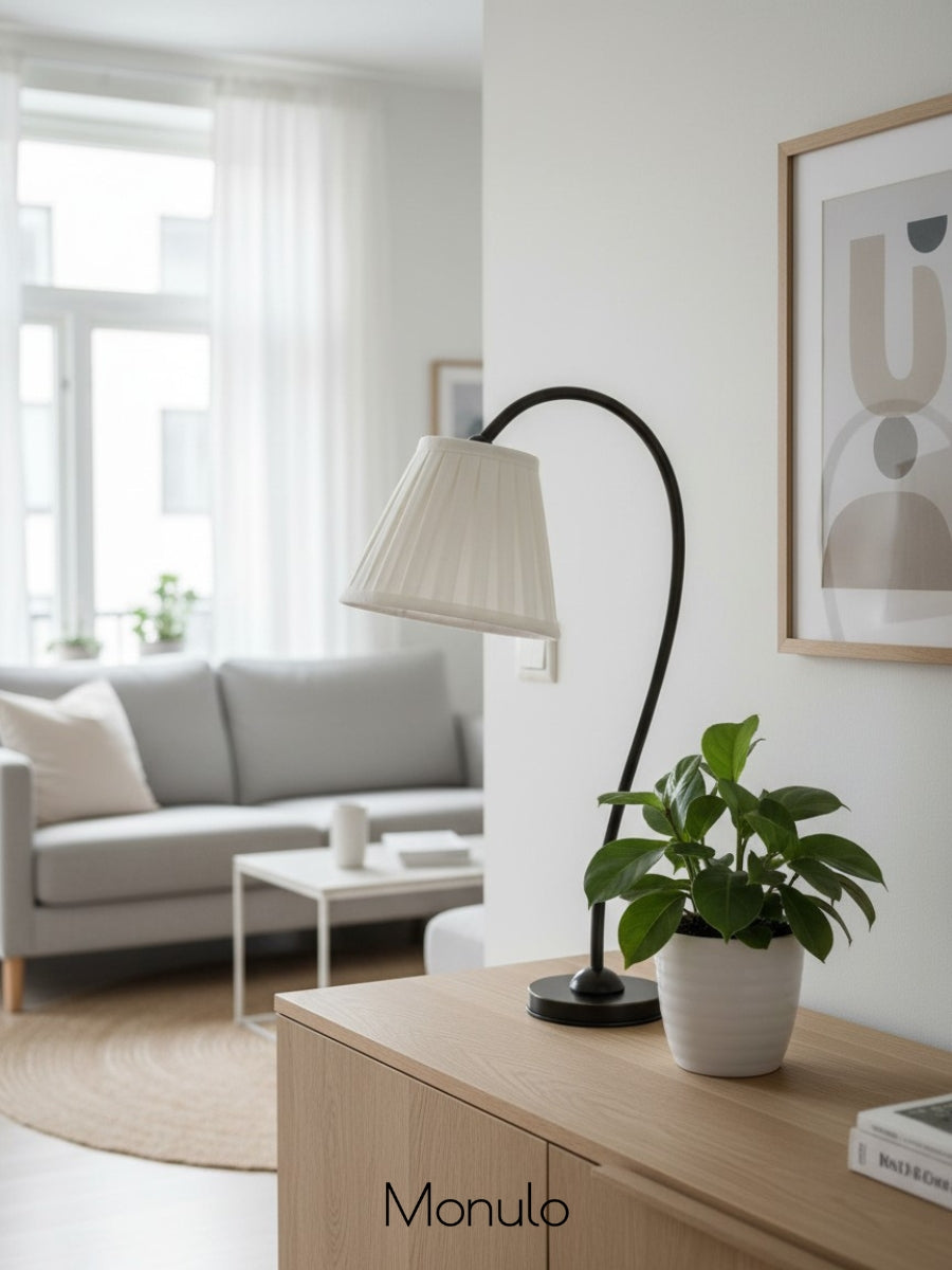 Luvora Fabric Drum Table Lamp - Pleated Shade Retro Design For Bedroom